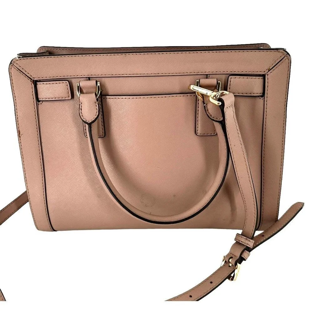 Michael Kors Blush Pink Saffiano Leather Satchel with Crossbody Strap Handbag
